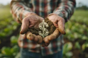 investimento agricola maos terra simbolo dolar