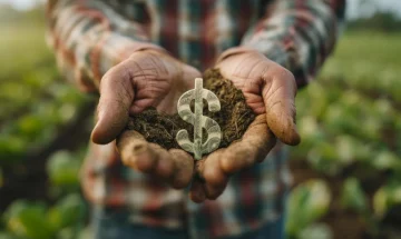 investimento agricola maos terra simbolo dolar